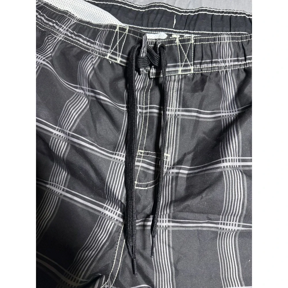OP Board Shorts Men 3XL Black New Plaid Splice Big Swim Trunks 48-50